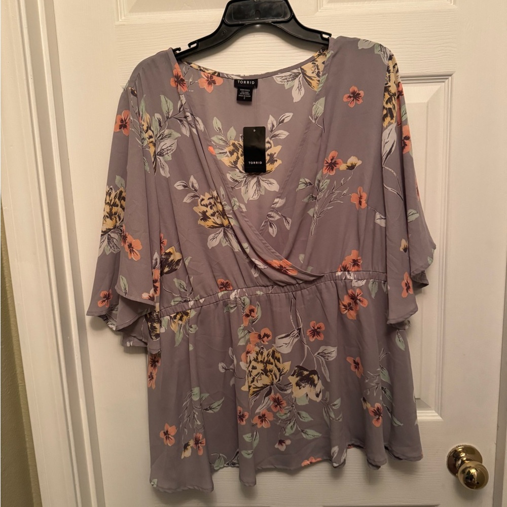 Torrid Floral Blouse - Gray and Orange